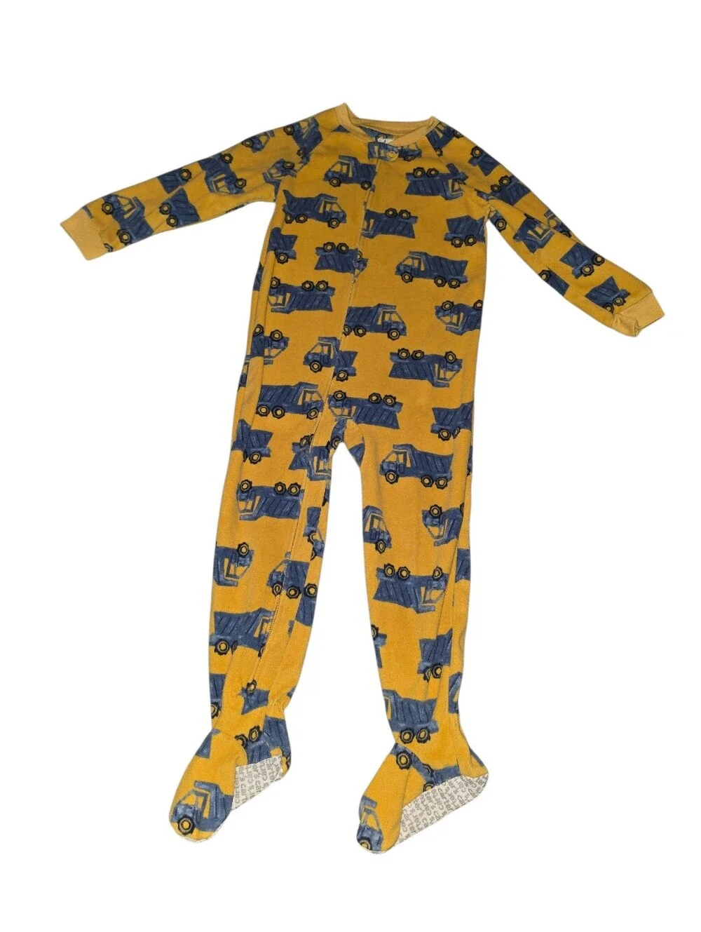 8/2/11. Boys Carter's Yellow One-Piece Footed Pajamas with Blue Truck Print